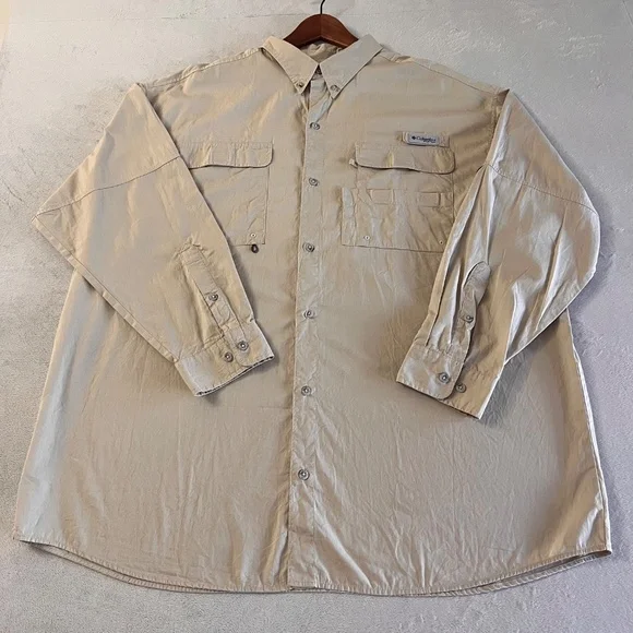 Columbia Men's PFG Sportswear Khaki Button Down Shirt Fishing Lightweight Sz 2XL - Picture 8 of 11